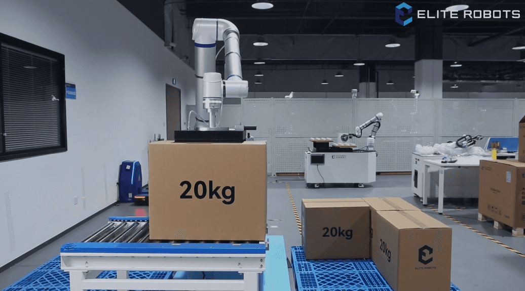 Elite Robots CS620 20 KG palletizing demo with APR and lifter